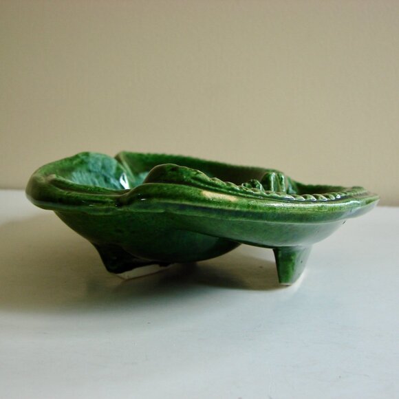 Vintage Green Ashtray California Pottery Ceramic Footed Trinket Jewellery Tray - Picture 4 of 10